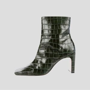 SCHUTZ Green Leather Crocodile Embossed Heeled Ankle Boots 8.5